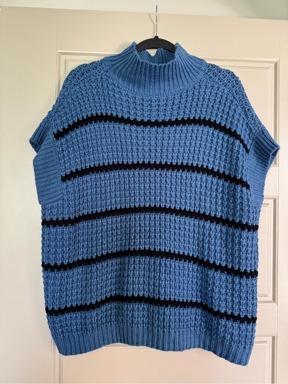 Amazon Blue and Black Striped Knit Sweater Vest